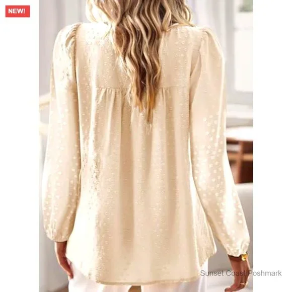 Swiss Dot Puff Sleeve Boho Top in Cream Crochet Lace Edges Coquette Spring New - Picture 3 of 7